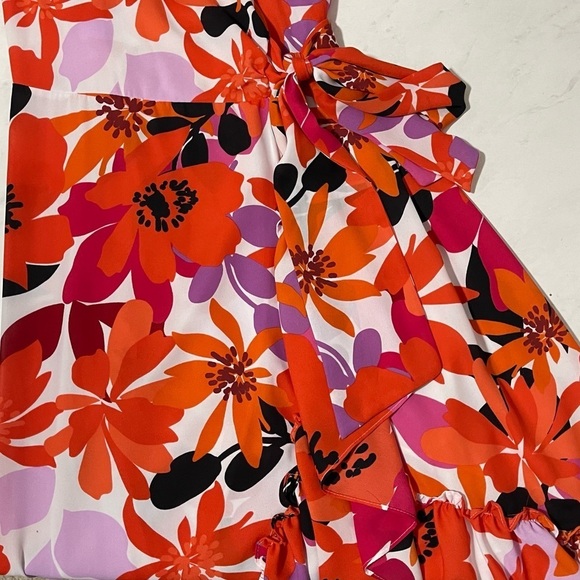 Joseph Ribkoff Orange Pink Floral Wrapped Maxi Dress Size 8 Formal Party Travel - Picture 6 of 7